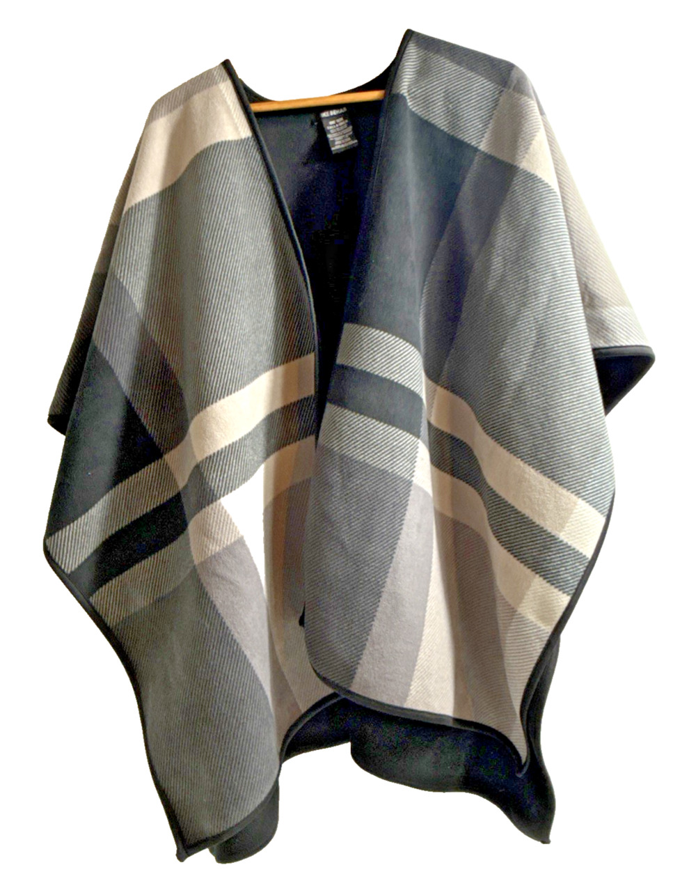 Ike Behar Poncho Women One Black Grey Off White Drape Open Sides Acrylic